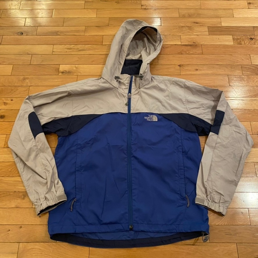 The North Face Mens Windbreaker Jacket Blue Grey Colorblock Hooded Size M